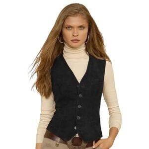 Amazing Vintage Women's Black Leather Suede Vest size medium Global Identity III